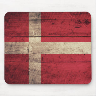 Old Wooden Danmark Flagga Musmatta