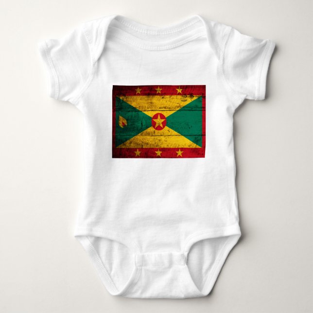 Old Wooden Grenada Flagga Tee Shirt (Framsida)
