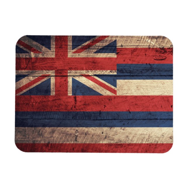 Old Wooden Hawaii Flagga; Magnet (Horisontell)