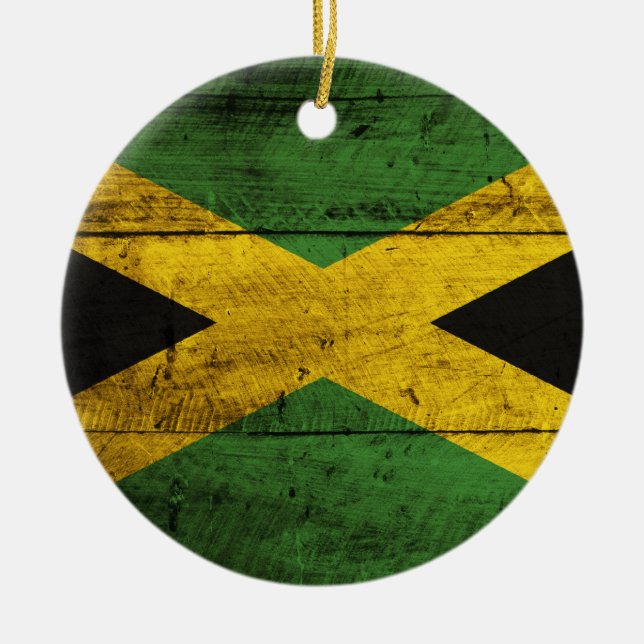 Old Wooden Jamaica Flagga Julgransprydnad Keramik (Framsidan)