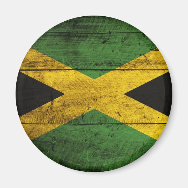 Old Wooden Jamaica Flagga Magnet (Framsidan)