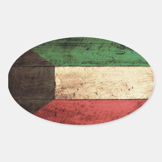 Old Wooden Kuwait Flagga Ovalt Klistermärke (Framsida)