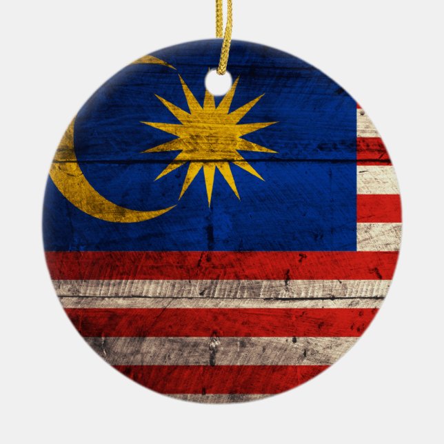 Old Wooden Malaysia Flagga Julgransprydnad Keramik (Framsidan)