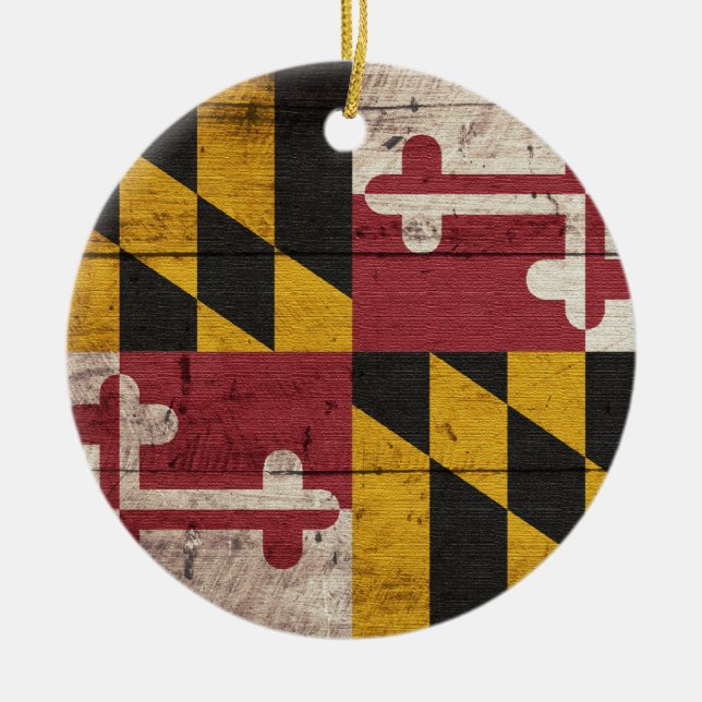 Old Wooden Maryland Flagga Julgransprydnad Keramik (Framsidan)