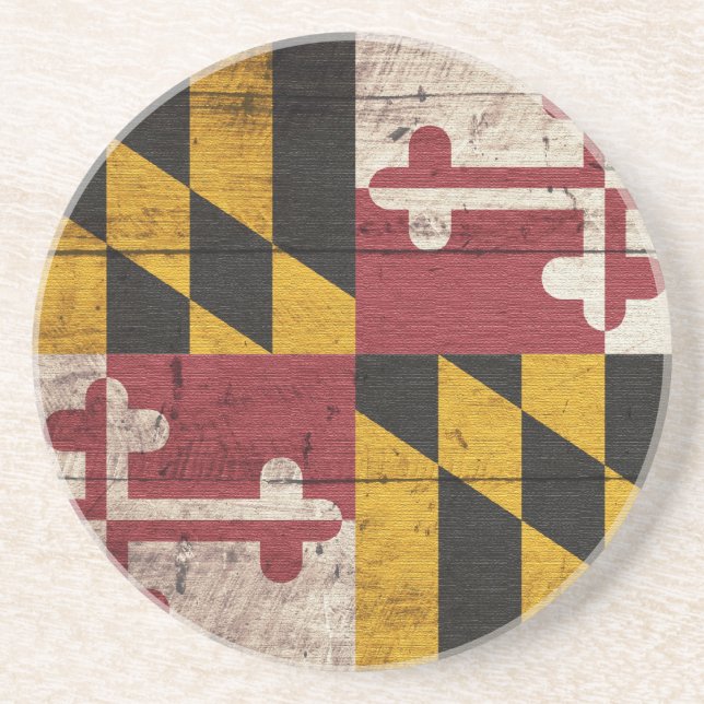 Old Wooden Maryland Flagga Underlägg Sandsten (Framsidan)
