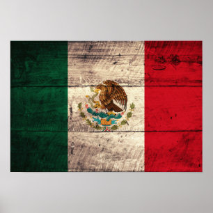 Old Wooden Mexico Flagga Poster