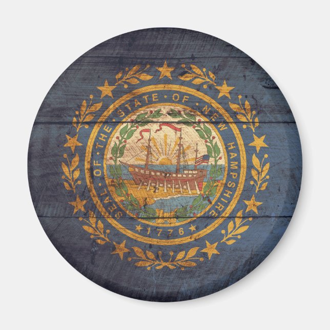 Old Wooden New Hampshire Flagga; Magnet (Framsidan)