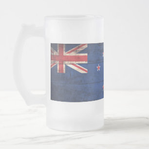 Old Wooden New Zealand Flagga; Frostat Ölglas