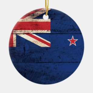 Old Wooden New Zealand Flagga Julgransprydnad Keramik