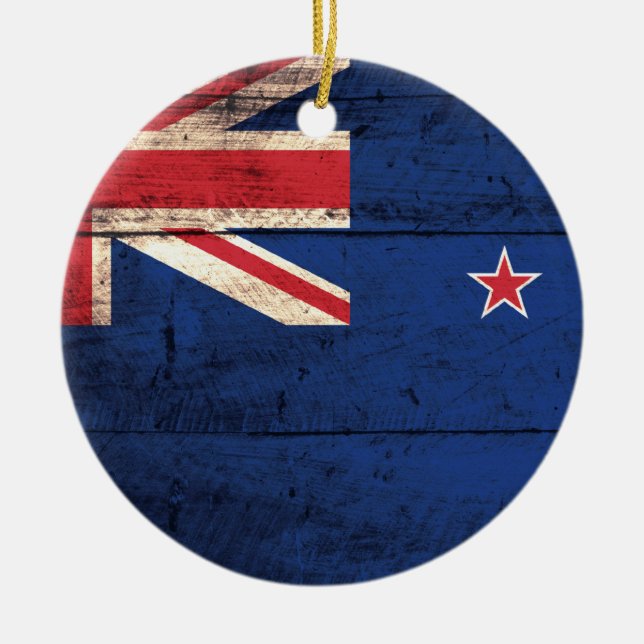 Old Wooden New Zealand Flagga Julgransprydnad Keramik (Framsidan)