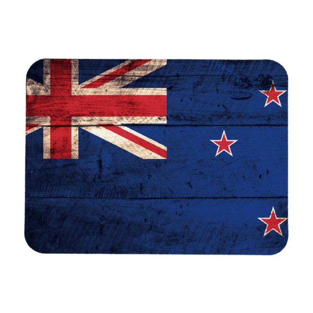 Old Wooden New Zealand Flagga Magnet (Horisontell)