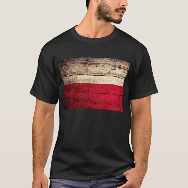 Old Wooden Poland Flagga T Shirt (Framsida)