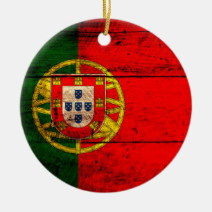 Old Wooden Portugal Flagga Julgransprydnad Keramik