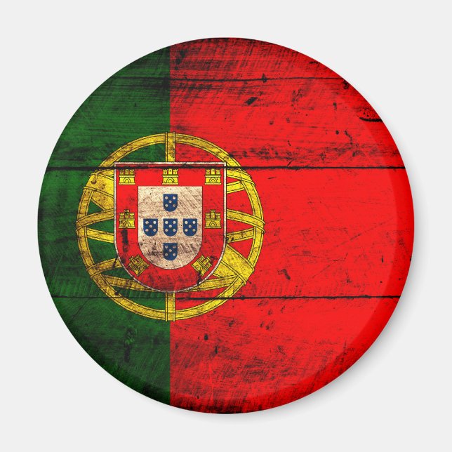 Old Wooden Portugal Flagga Magnet (Framsidan)