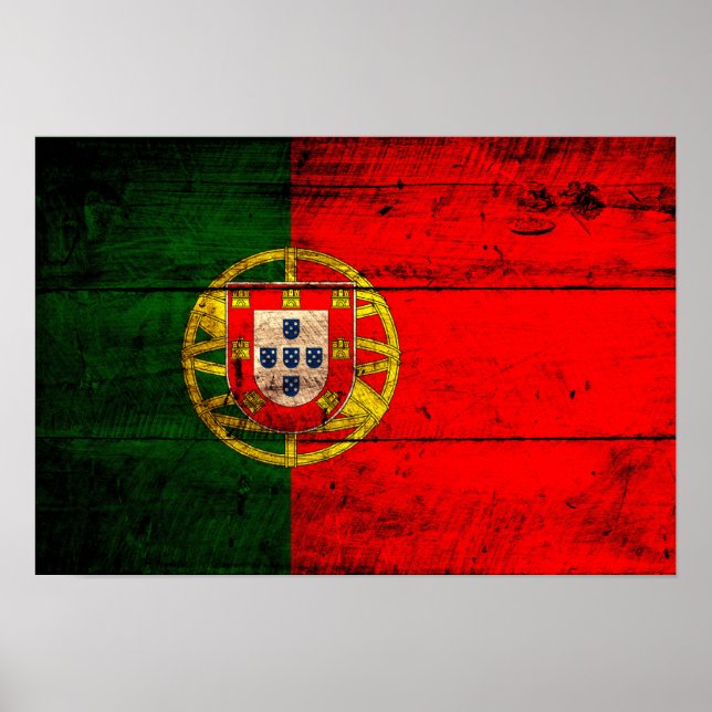 Old Wooden Portugal Flagga Poster (Framsidan)