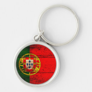 Old Wooden Portugal Flagga Rund Silverfärgad Nyckelring