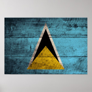 Old Wooden Saint Lucia Flagga Poster