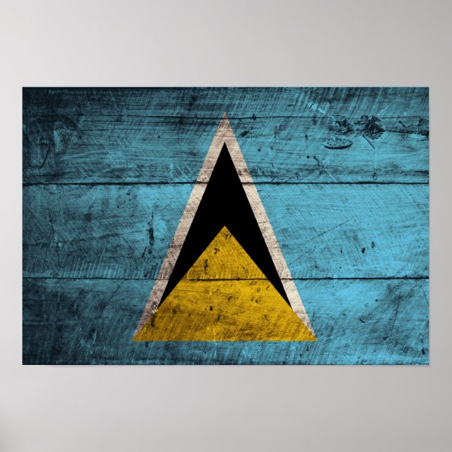 Old Wooden Saint Lucia Flagga Poster (Framsidan)
