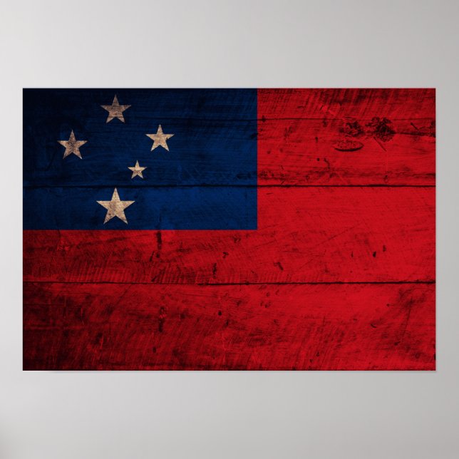 Old Wooden Samoa Flagga Poster (Framsidan)
