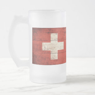 Old Wooden Schweiz Flagga Frostat Ölglas