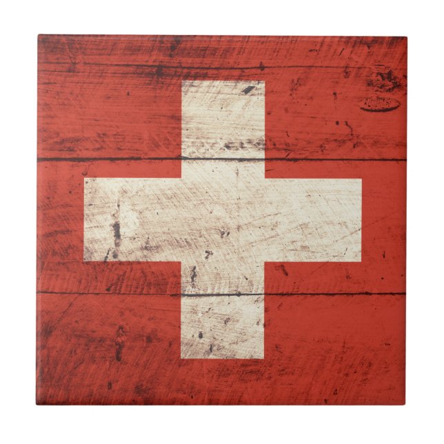 Old Wooden Schweiz Flagga Kakelplatta (Framsidan)