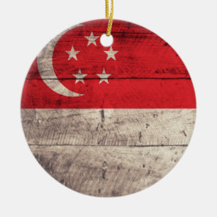 Old Wooden Singapore Flagga Julgransprydnad Keramik