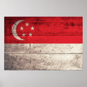 Old Wooden Singapore Flagga Poster