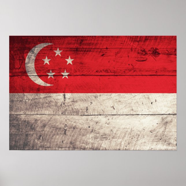 Old Wooden Singapore Flagga Poster (Framsidan)