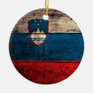 Old Wooden Sloveni Flagga Julgransprydnad Keramik