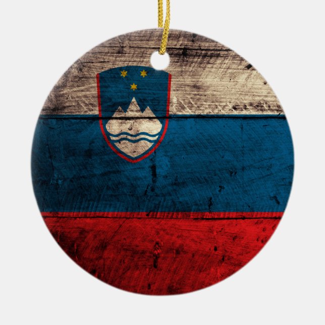 Old Wooden Sloveni Flagga Julgransprydnad Keramik (Framsidan)
