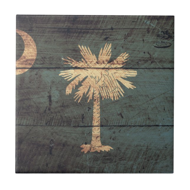 Old Wooden South Carolina Flagga; Kakelplatta (Framsidan)