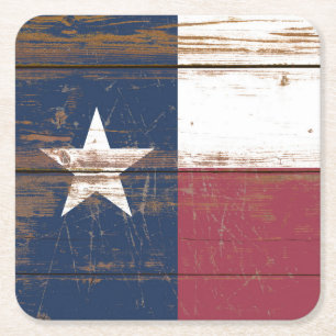 Old Wooden Texas Statlig flagga Underlägg Papper Kvadrat