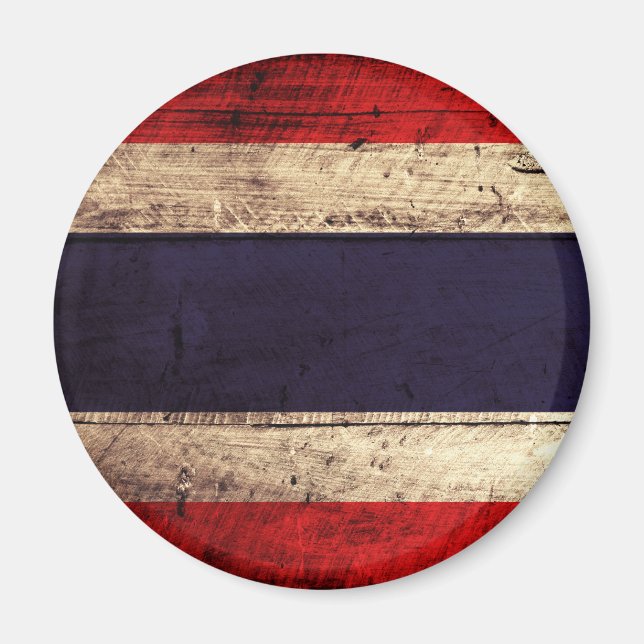 Old Wooden Thailand Flagga Magnet (Framsidan)