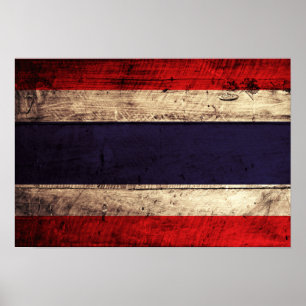 Old Wooden Thailand Flagga Poster