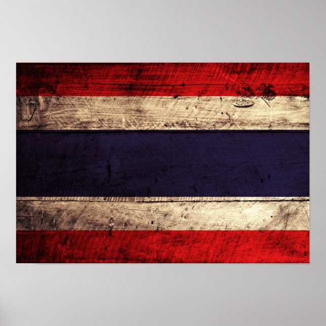 Old Wooden Thailand Flagga Poster (Framsidan)