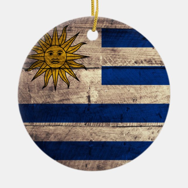 Old Wooden Uruguay Flagga Julgransprydnad Keramik (Framsidan)