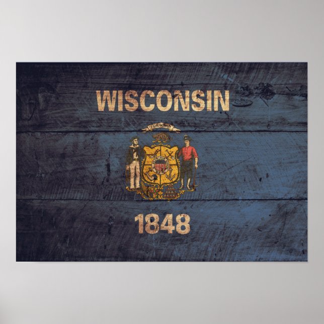 Old Wooden Wisconsin Flagga Poster (Framsidan)