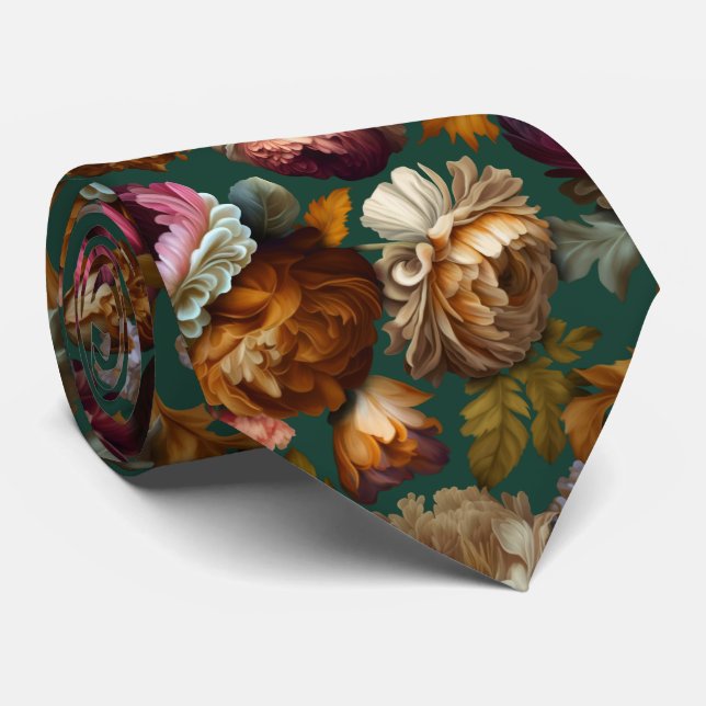 "Old World Blommigt Elegance on Grönt Neck Tie Slips (Rullad)