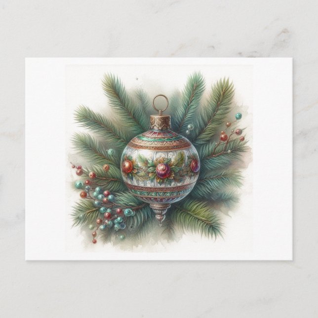 Old World Nostalgia with Pine Christmas Ornament  Vykort (Framsida)