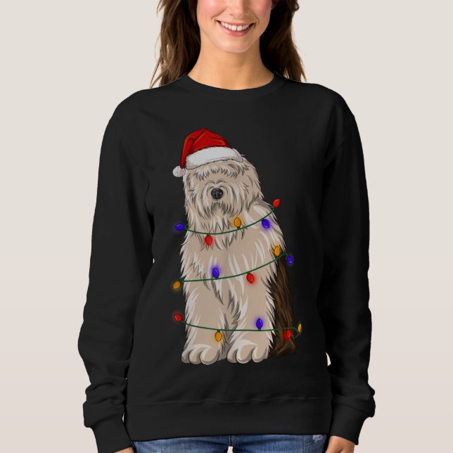 Olde English Sheepdog Hund Wearing jul Hat Li T Shirt (Framsida)