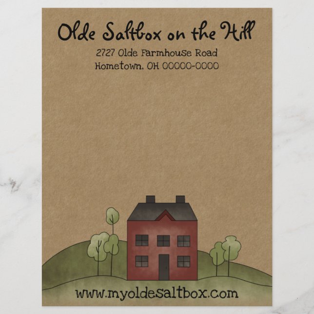 Olde Red Saltbox Primitive Letterhead Brevhuvud (Framsida)