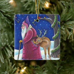 OLDE WORLD BELSNICKLE & HUNGRIG REINDEER, CHRISTMA JULGRANSPRYDNAD KERAMIK