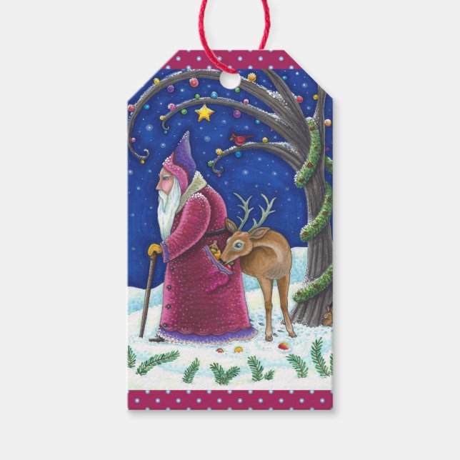 OLDE WORLD BELSNICKLE & HUNGRIG REINDEER, CHRISTMA PRESENTETIKETT (Framsidan)