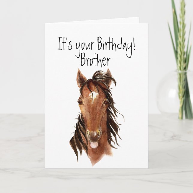 Older Brother Birthday Horse Sticking out Tunga Kort (Framsida)
