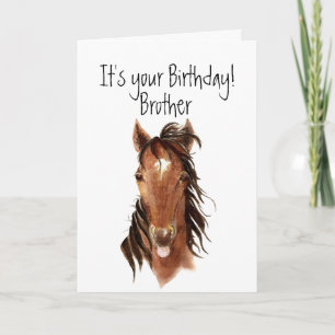 Older Brother Birthday Horse Sticking out Tunga Kort