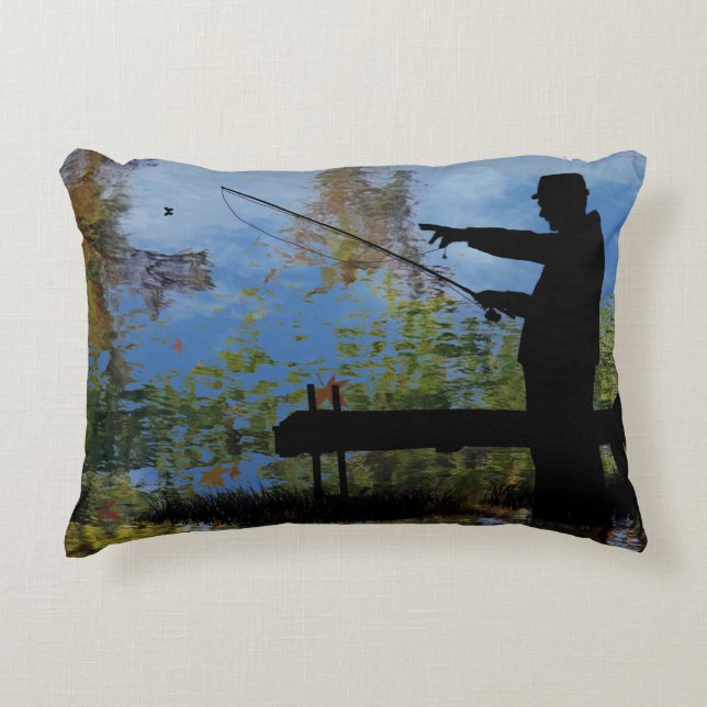 Older Man Fishing Pension Dekorativ kudde (Framsidan)