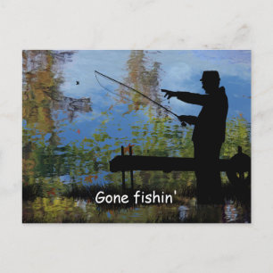 Older Man Fishing Pension vycard Vykort