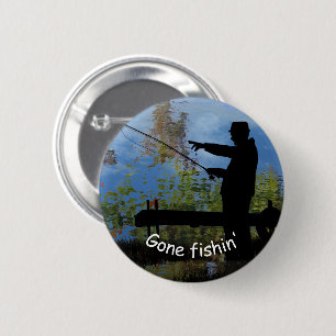 Older Man Fishing Redragen Silhouette Pin Button Knapp
