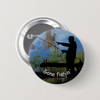 Older Man Fishing Redragen Silhouette Pin Button Knapp