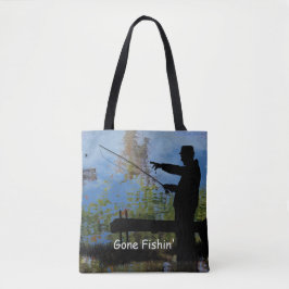 Older Man Fishing Redragen Silhouette Tote Bag Tygkasse